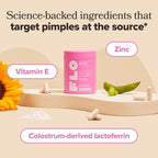 FLO Acne Supplement in official packaging features science-backed ingredients like Zinc and Vitamin E for clear skin. Available at Curat Cart.
