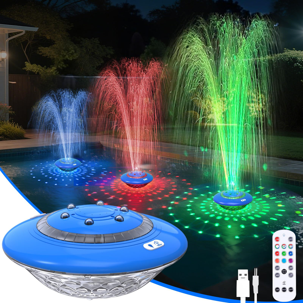 Elevate your pool with this premium imported Floating Pool Fountain with Lights from Curat Cart, creating vibrant water displays.
