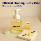 Flowcheer foaming hand soap refill with plant-based formula, essential oils, and eco-friendly packaging. Includes soap, fragrance, and sponge.