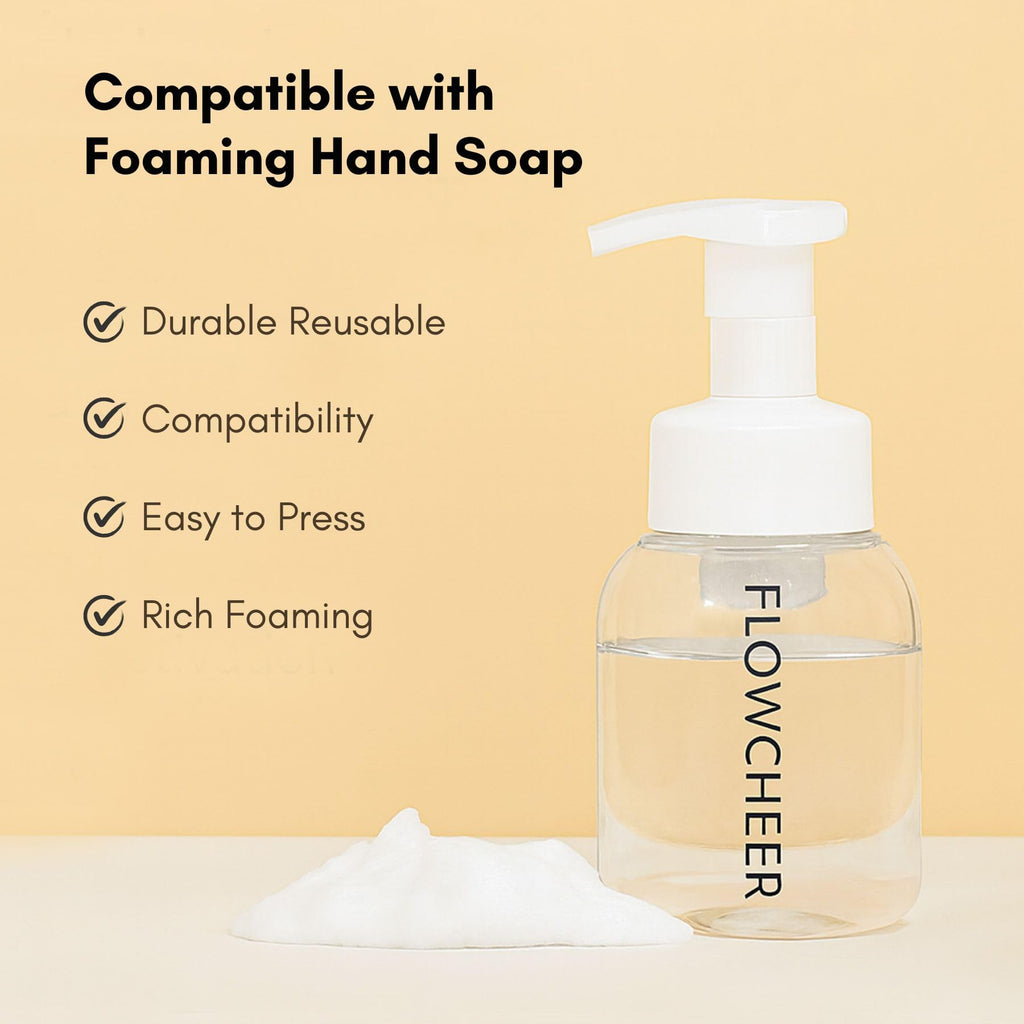 Premium Flowcheer foaming soap dispenser with pump, features durable and reusable design for easy use.