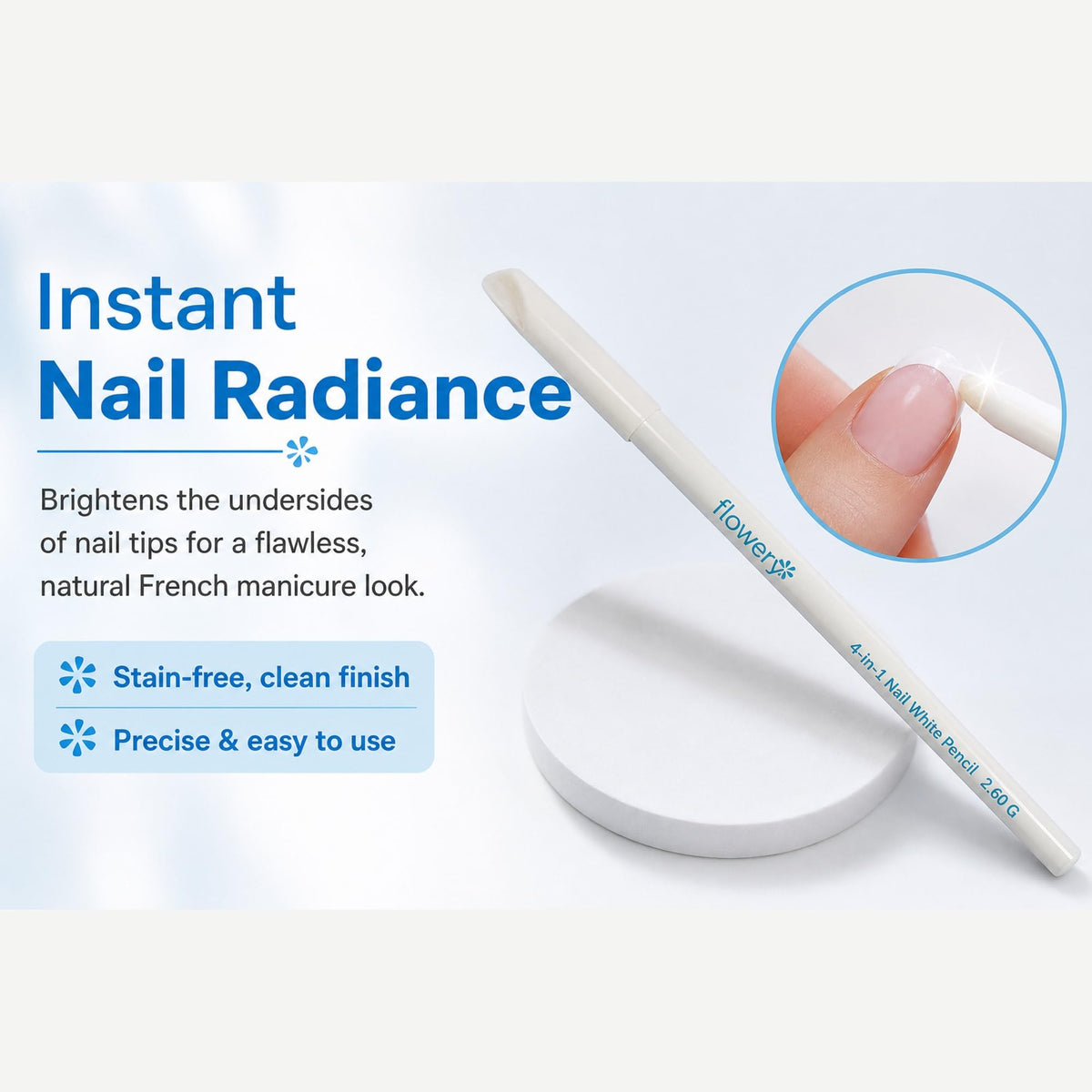 Flowery 4-in-1 Nail Pencil brightens and enhances nail tips for a flawless French manicure. 100% Authentic, available at Curat Cart.