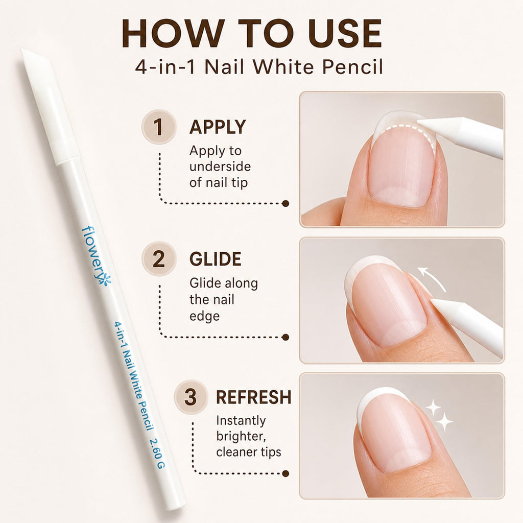 Explore the Flowery 4-in-1 Nail Pencil, specially curated by Curat Cart for effortless nail care and maintenance.