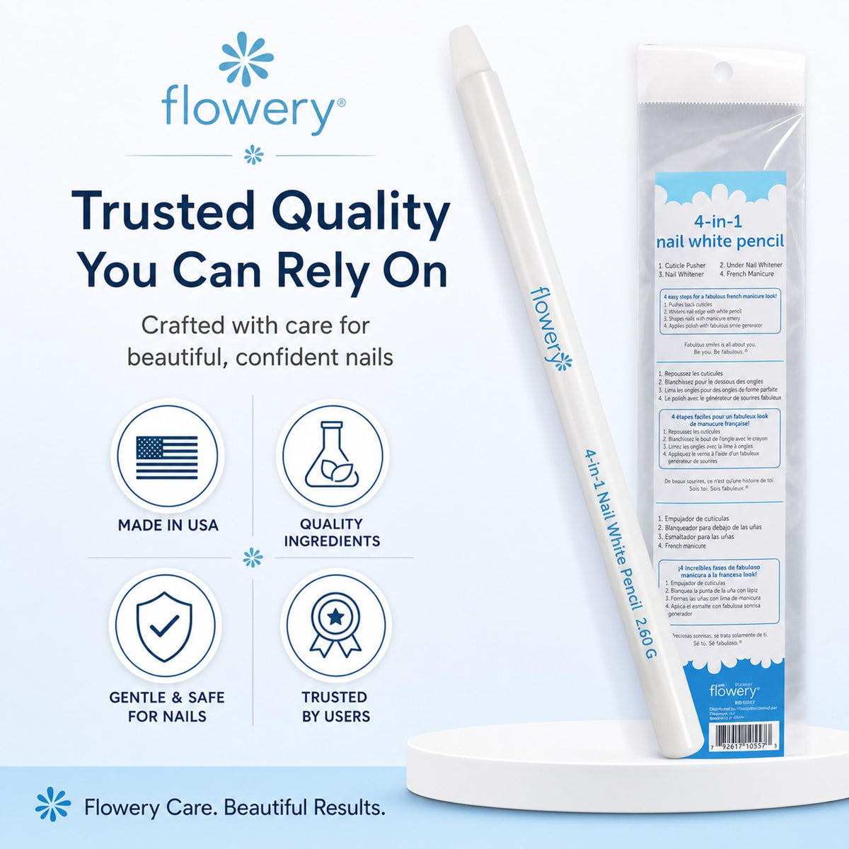 Experience the premium imported Flowery 4-in-1 Nail Pencil, crafted for beautiful nails. Available at Curat Cart.