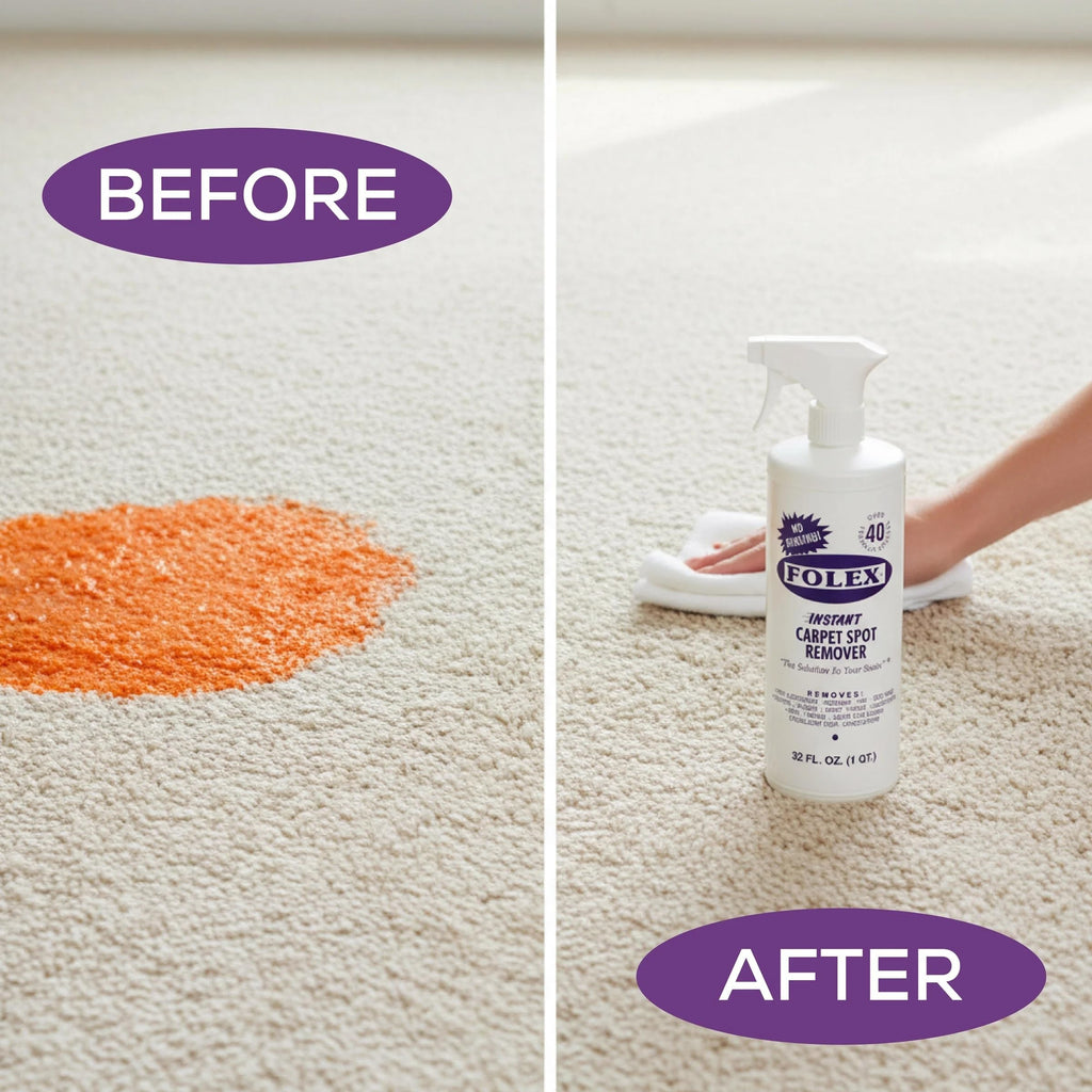 FOLEX Instant Carpet Spot Remover effectively eliminates tough stains, showcasing its premium imported quality. Available at Curat Cart.