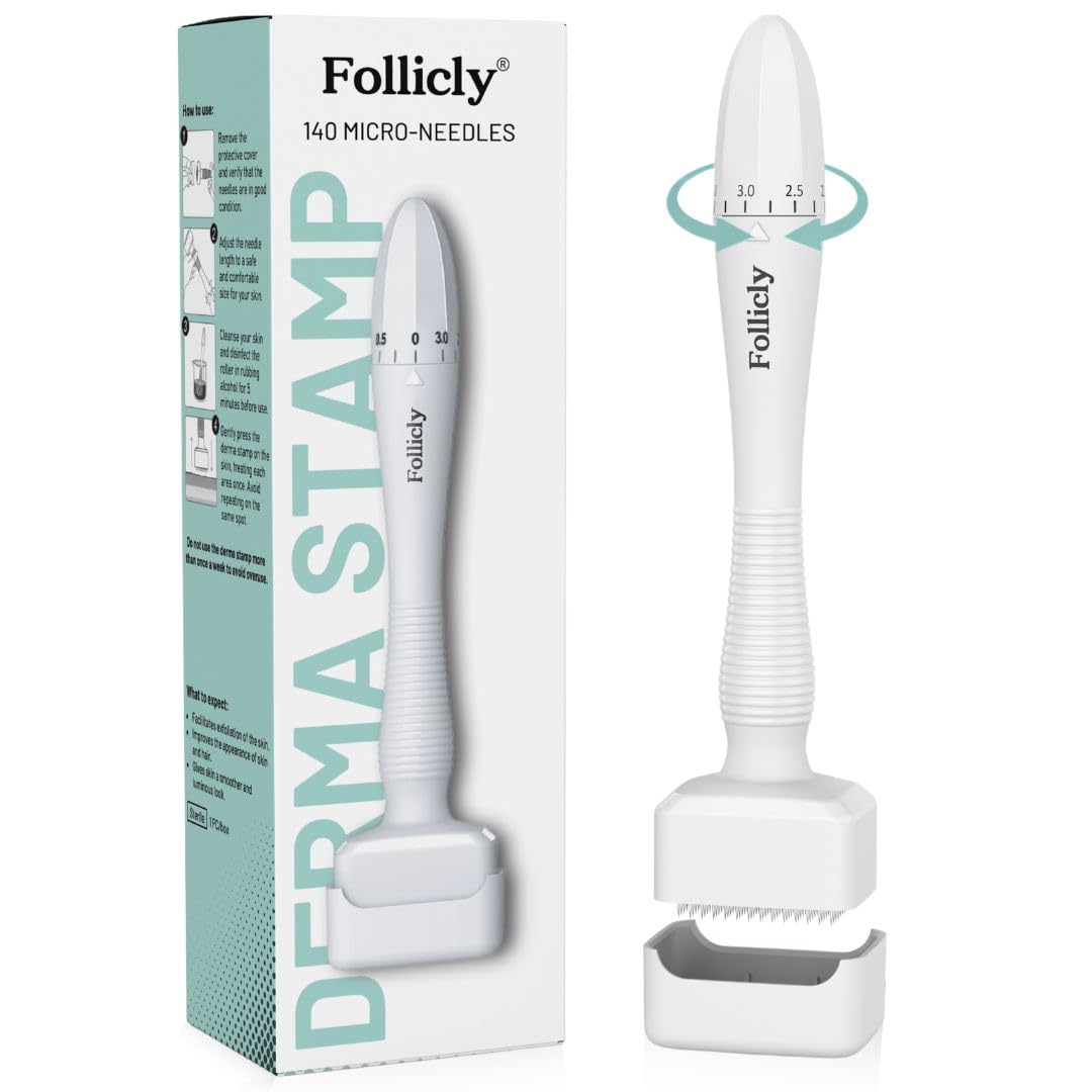 Follicly Derma Stamp Microneedling Tool, a premium import for advanced skincare, available at Curat Cart. Enhance your beauty routine.