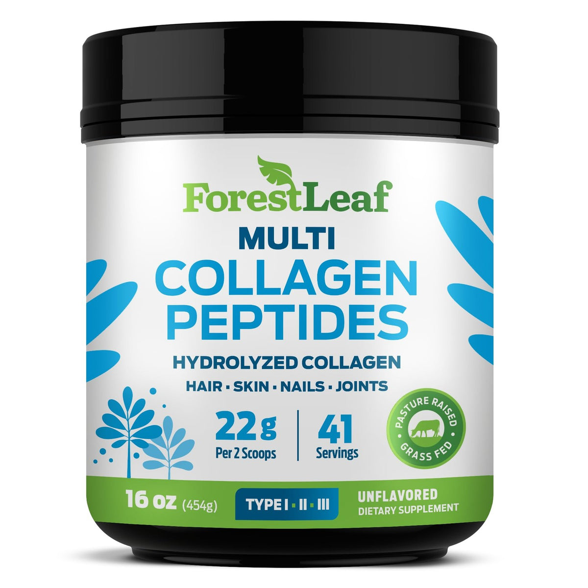 ForestLeaf Collagen Peptides Powder, 100% authentic hydrolyzed collagen for hair, skin, nails, and joints.