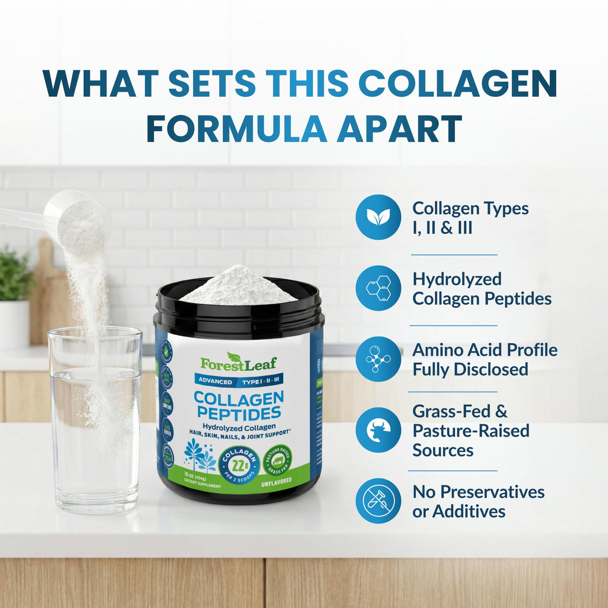 ForestLeaf Collagen Peptides Powder, hydrolyzed for optimal absorption, verified by CuratCart for quality assurance.