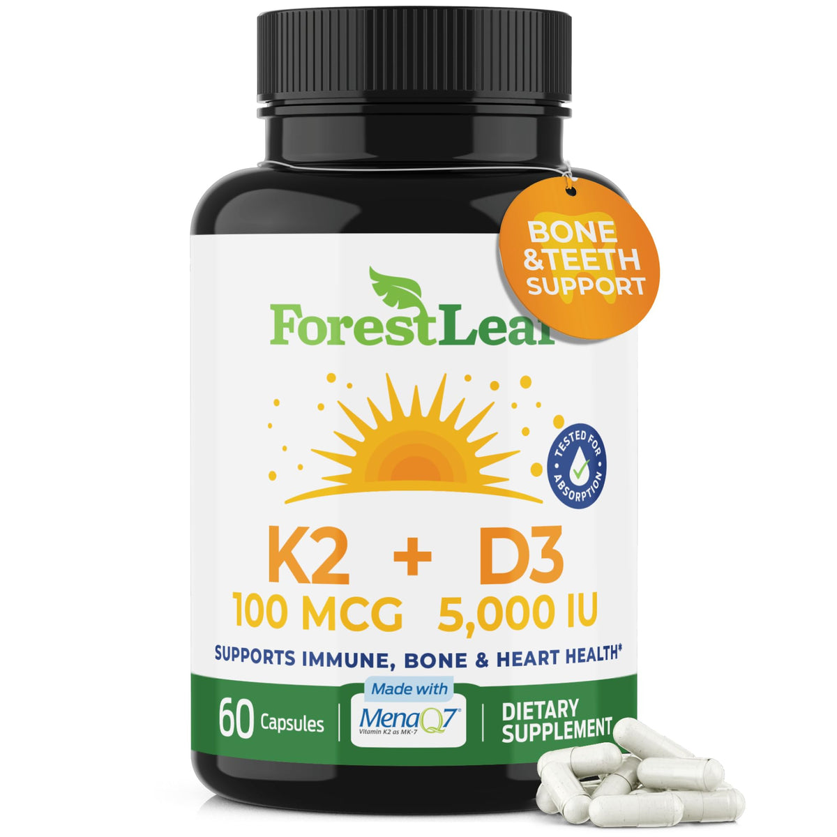 ForestLeaf Vitamin D3 K2 Supplement offers premium imported support for immune, bone, and heart health. Available at Curat Cart.