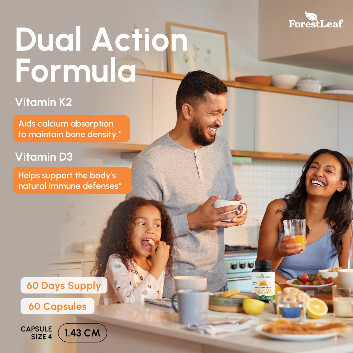 ForestLeaf Vitamin D3 K2 Supplement enhances bone density and immune support. 100% Authentic and available in India at Curat Cart.