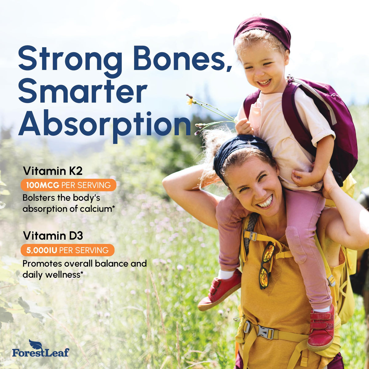 ForestLeaf Vitamin D3 K2 Supplement promotes strong bones and daily wellness. Perfect for enhancing your health routine at Curat Cart.