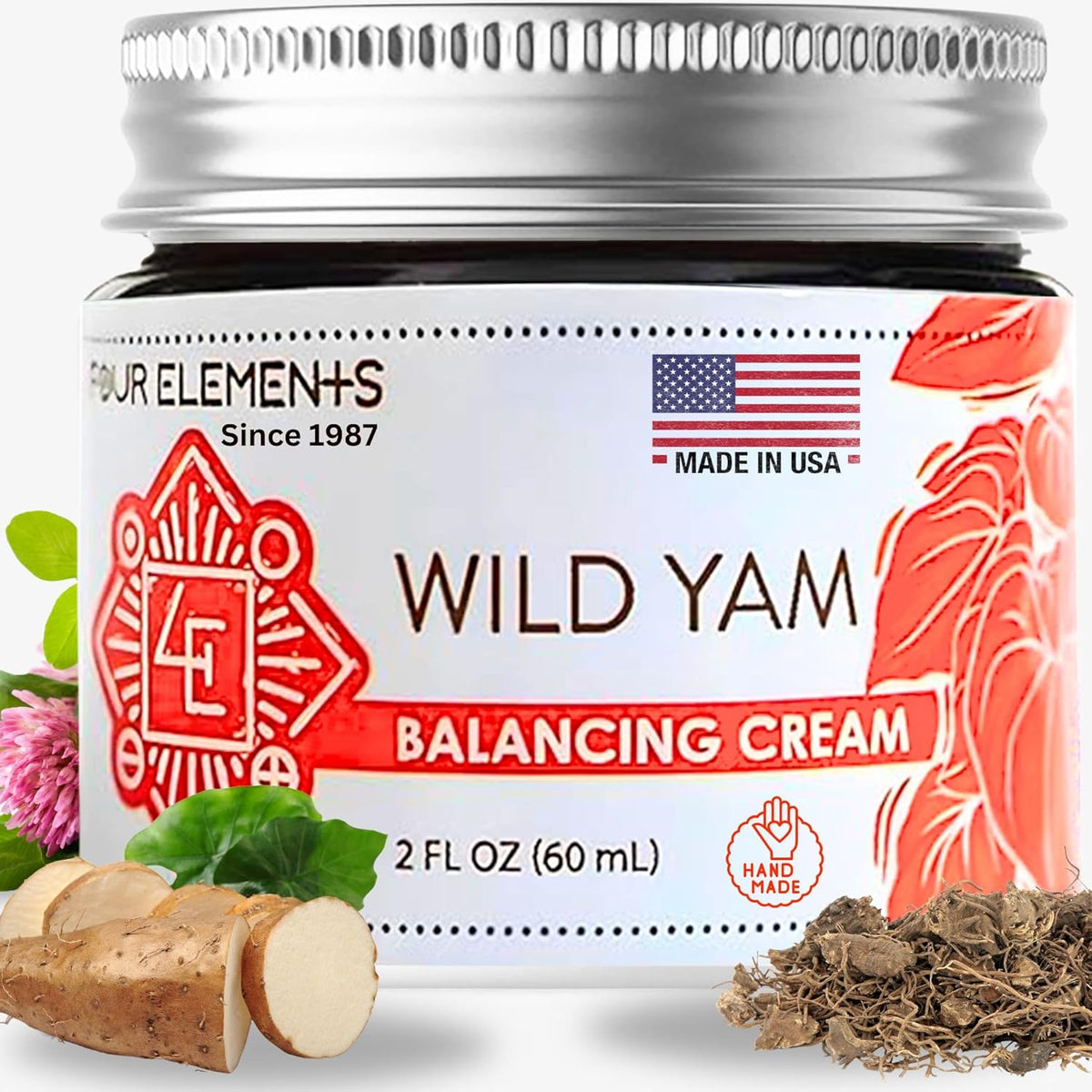 Authentic Four Elements Wild Yam Balancing Cream, 2 FL OZ, handmade in the USA. Nourish your skin naturally.