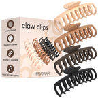FRAMAR 4-pack of extra large claw clips in matte finish, modern colors. Strong, durable, suitable for all hair types.