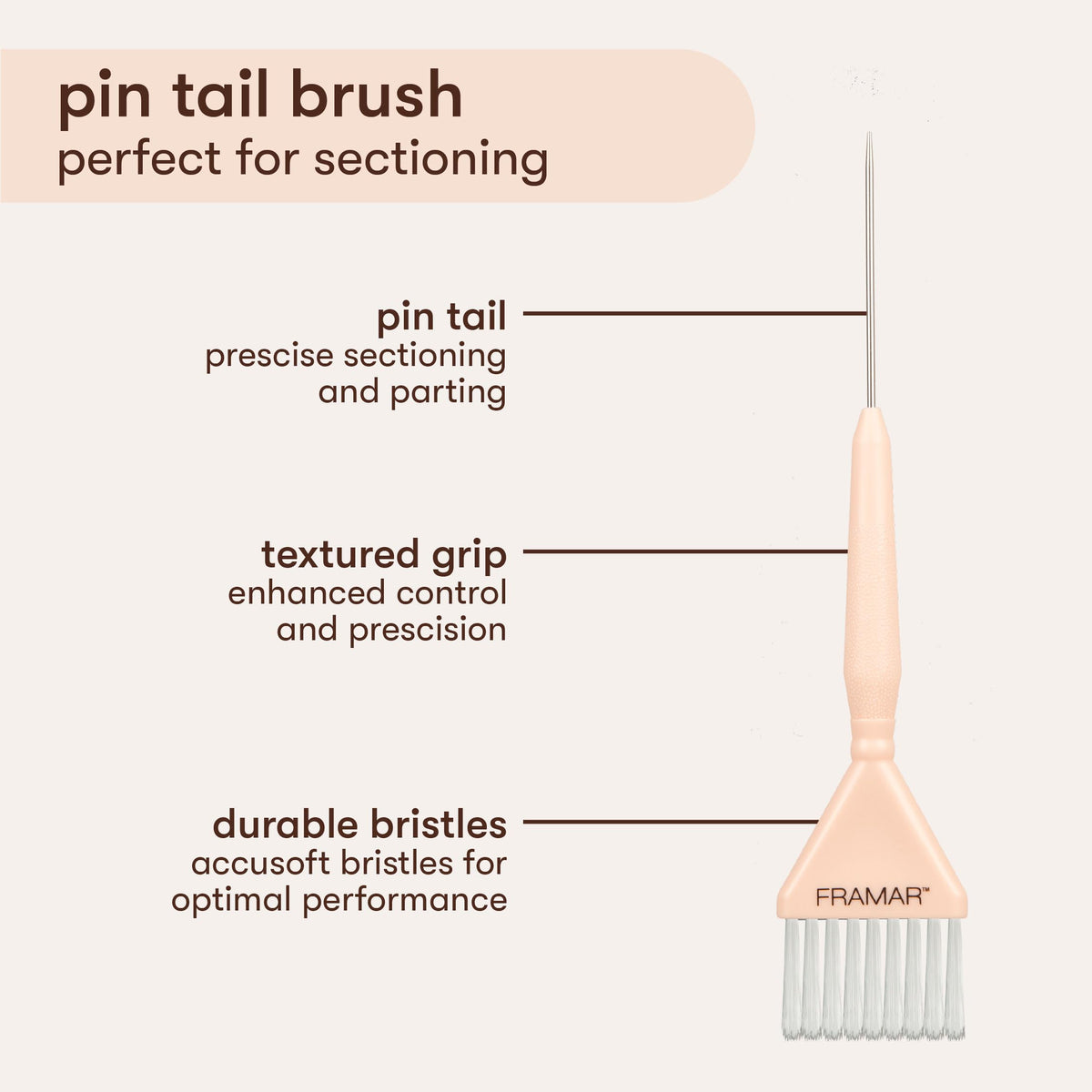 Framar Family Hair Color Brush Set includes precision brushes with a pin tail for sectioning and enhanced grip for optimal coloring.