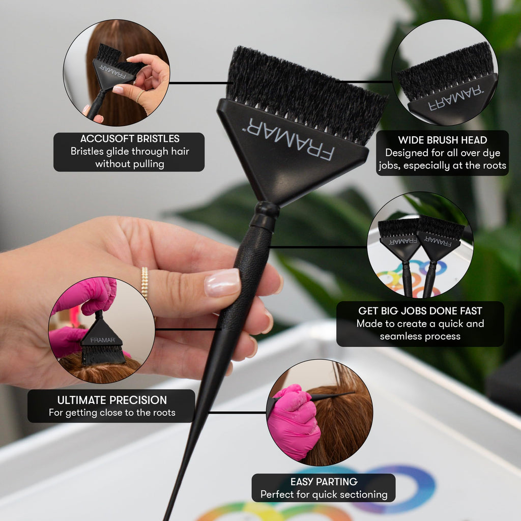 Premium imported hair color brush set featuring wide brush head and precision bristles, perfect for seamless application.