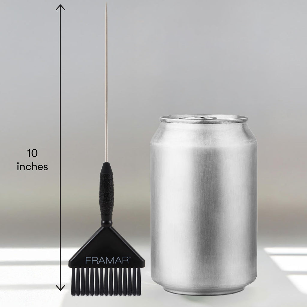 Framar Family Hair Color Brush Set, 10-inch brush next to soda can for scale. Order online for convenient home delivery.