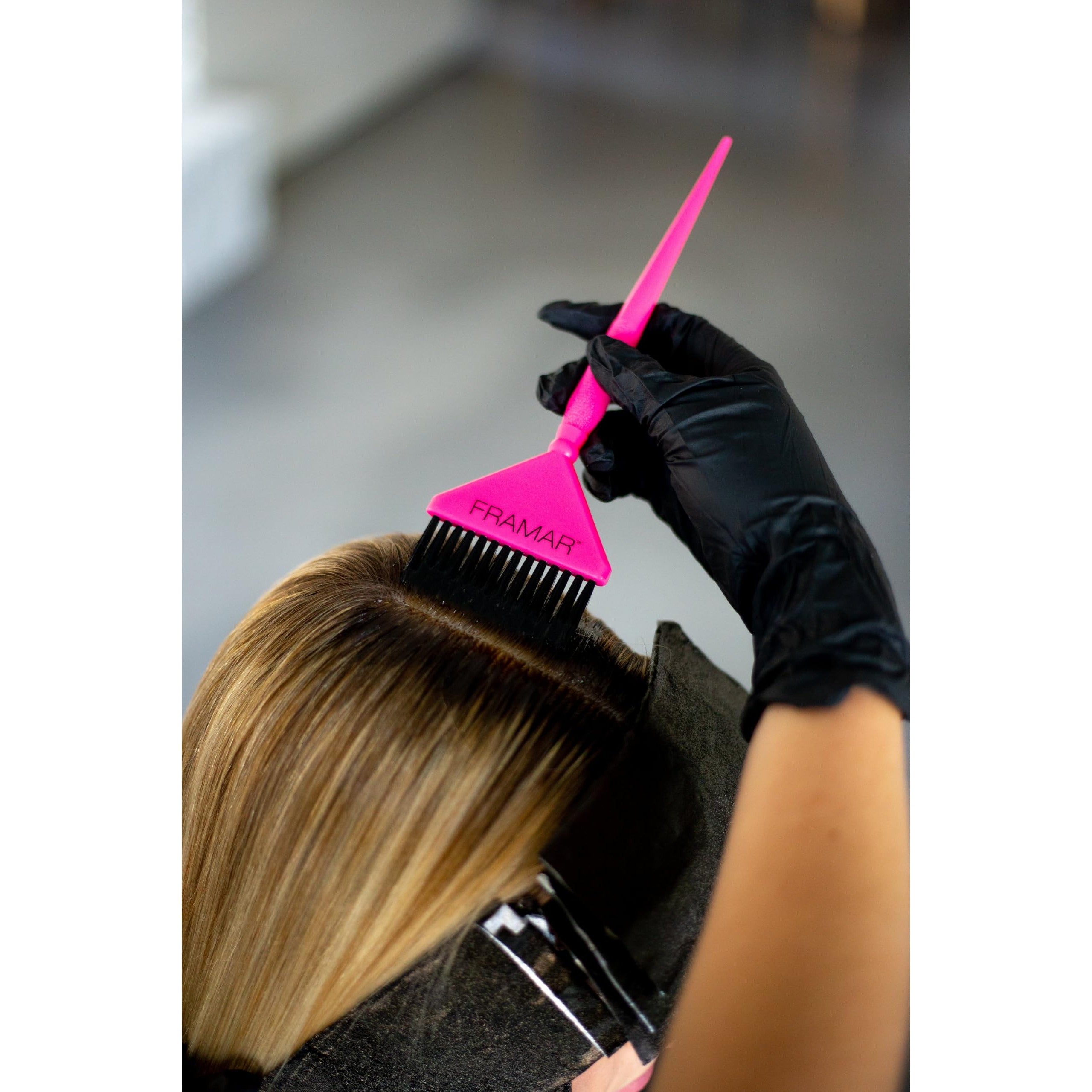 Framar Family Hair Color Brush Set in vibrant pink, perfect for achieving professional hair color results. Available to order online.