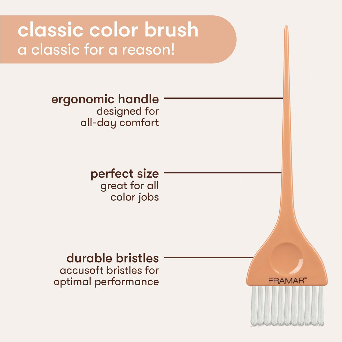 Framar Family Hair Color Brush Set features ergonomic handle and durable bristles. Available online for easy ordering.