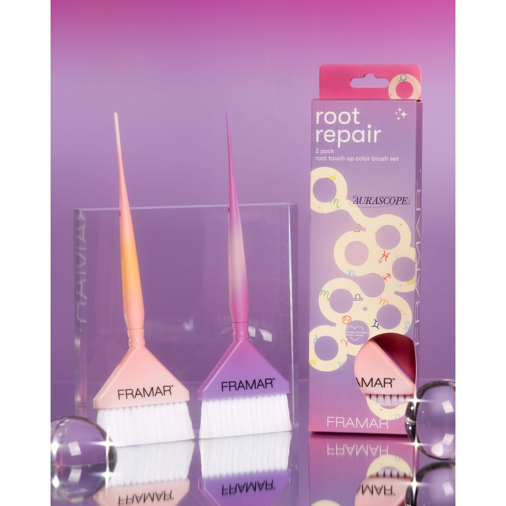 Authentic Framar Family Hair Color Brush Set featuring two brushes in vibrant colors, designed for easy hair coloring.