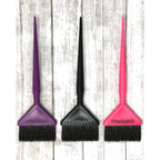 Framar Family Hair Color Brush Set featuring purple, black, and pink brushes. Perfect for precise application. Verified by CuratCart.