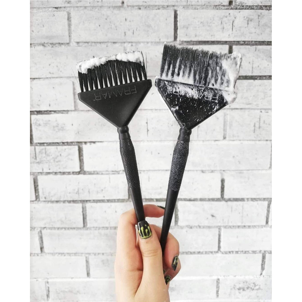 Framar Family Hair Color Brush Set features two durable brushes for easy application of hair dye, perfect for DIY coloring.