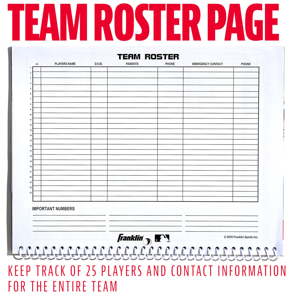 Track 25 players with the premium imported Franklin Sports Scorebook, available at Curat Cart. Perfect for organized team management.