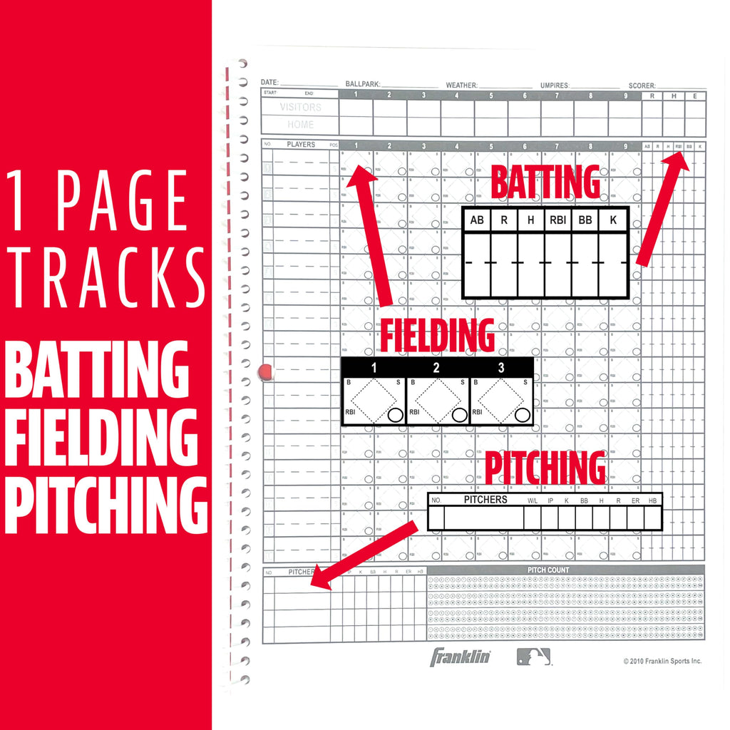 Franklin Sports Scorebook effectively tracks batting, fielding, and pitching stats, perfect for enhancing your game strategy. Available at Curat Cart.