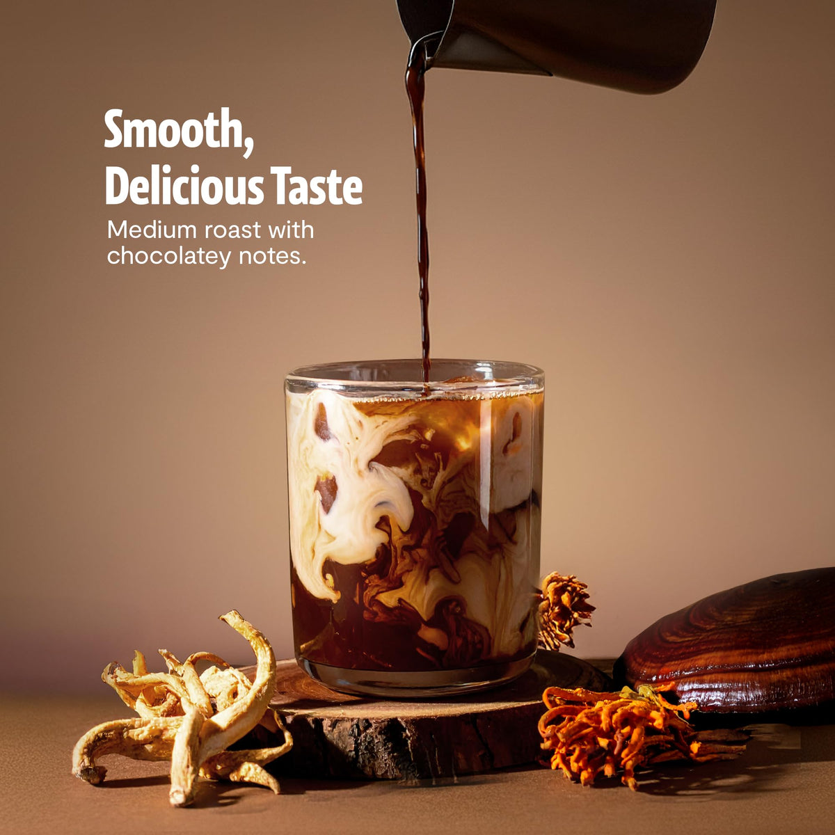 Experience the exclusive Freshcap Mushroom Coffee from Curat Cart, featuring a smooth, delicious medium roast with chocolaty notes.