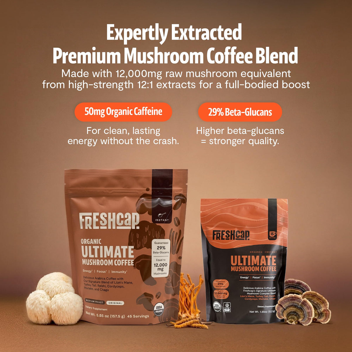 Discover Freshcap Mushroom Coffee, expertly extracted for clean energy. 100% Authentic and available in India at Curat Cart.