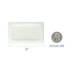 Freshscent 0.5 oz bar soap shown next to a quarter for size comparison. Trusted by CuratCart for quality. Ideal for hotels.