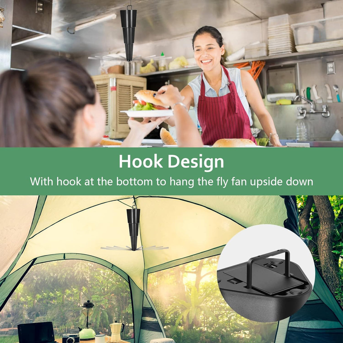 Fretech Fly Fans for Tables feature a versatile hook design for easy hanging, ensuring quality performance. Available at Curat Cart.