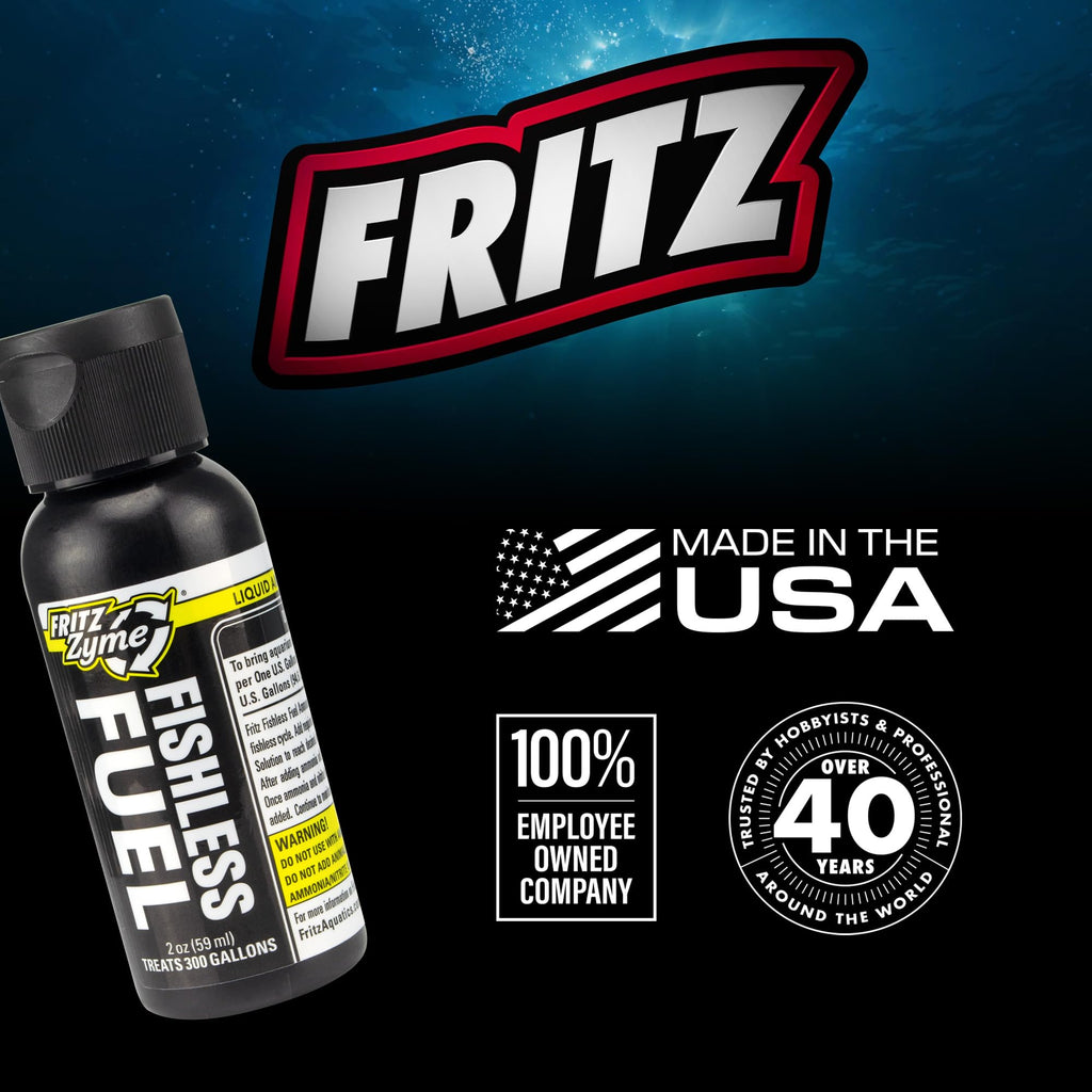 Fritz Fishless Fuel Ammonia Solution in premium packaging, made in the USA. Available at Curat Cart for superior aquarium care.