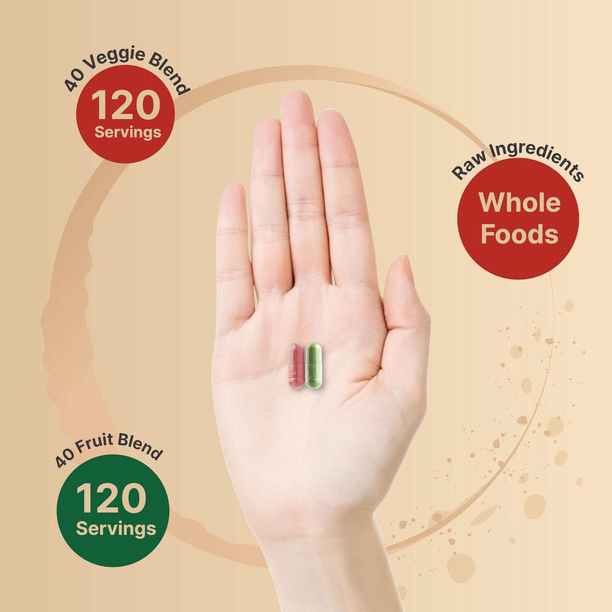 Premium imported Fruit and Veggies Supplement featuring a 40 Fruit and 40 Veggie Blend, offering 120 servings. Curat Cart delivers quality nutrition.