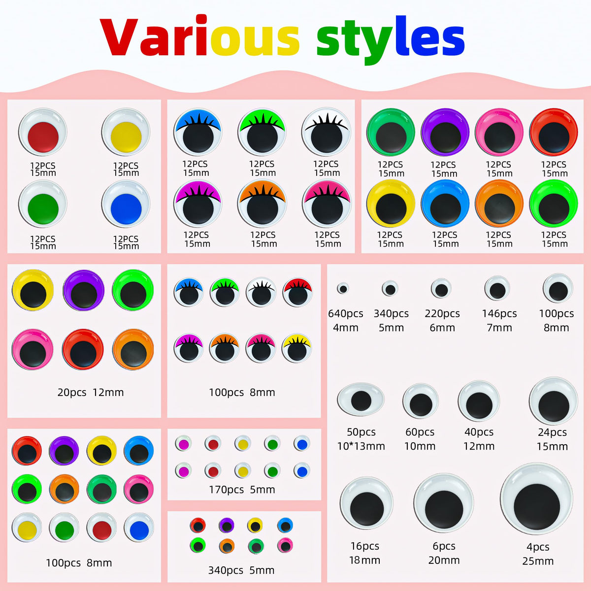 FulasiTeu Googly Eyes for Crafts in high-quality official packaging, featuring various sizes and colors. Available at Curat Cart.