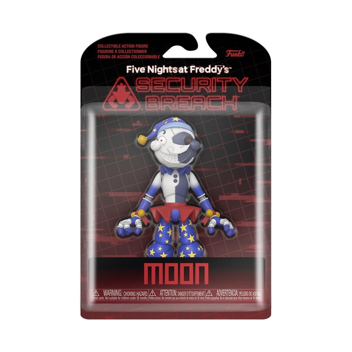 Authentic Funko Action Figure from Five Nights at Freddy's Security Breach, featuring the character Moon in vibrant colors.
