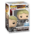 Authentic Funko Pop figure of Reiner Braun from Attack on Titan Final Season. Detailed design and character features.