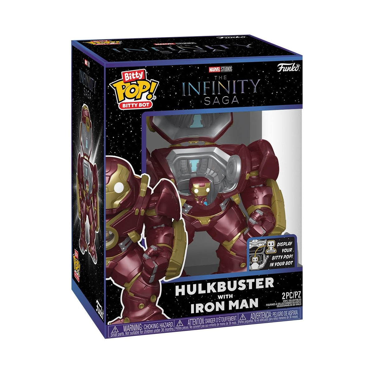 100% authentic Funko Bitty Bots: Hulkbuster with Iron Man figure in collectible packaging. Perfect for fans and collectors!