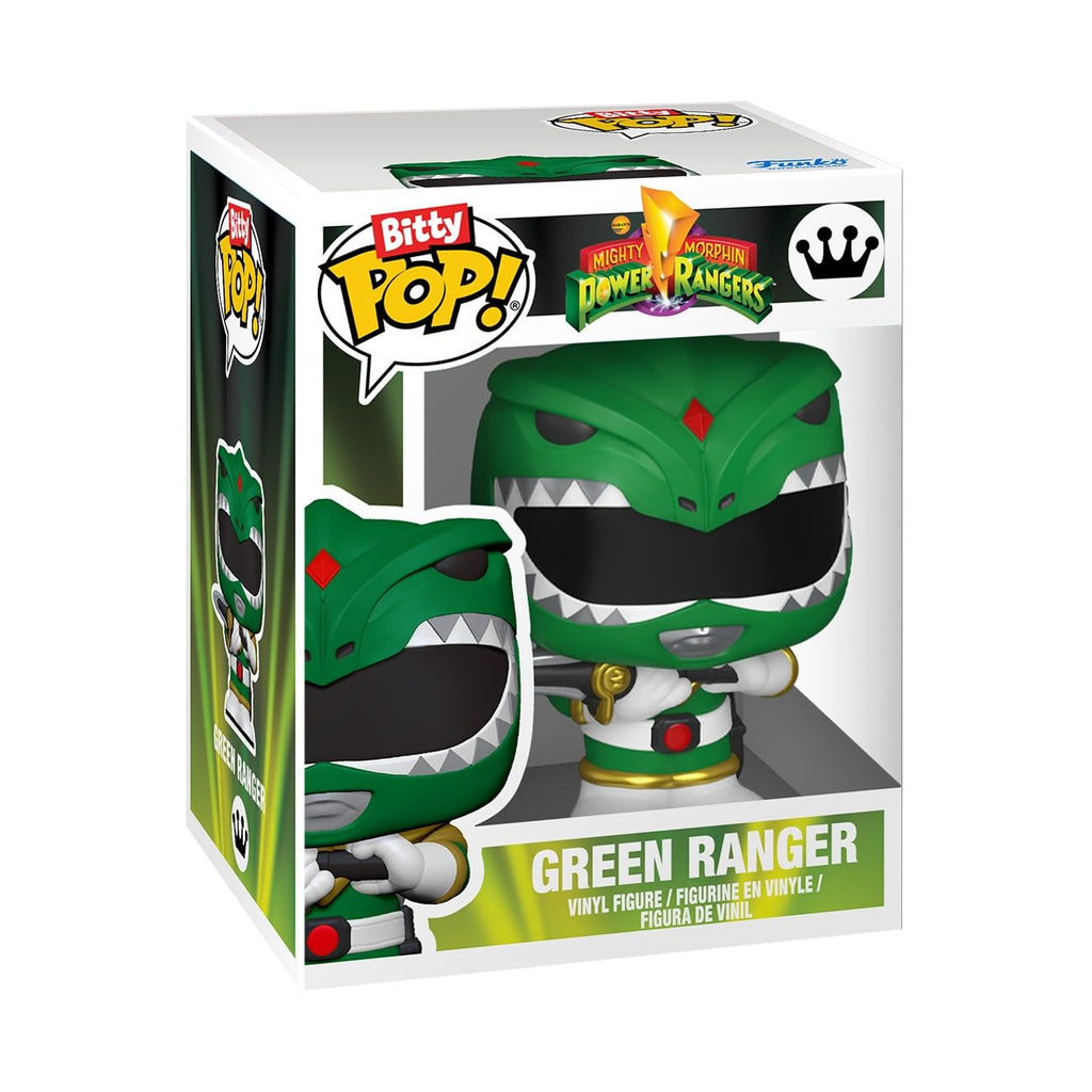 Collectible Funko Bitty Bot of the Green Ranger from Mighty Morphin Power Rangers, in original packaging and vinyl material.