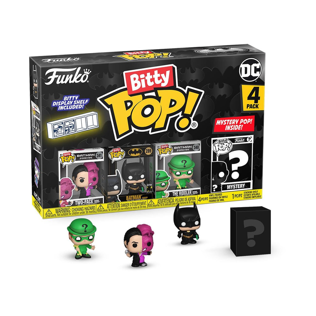 Celebrate Batman's legacy with this Funko Bitty POP! 4 pack, featuring iconic characters and a mystery figure included.