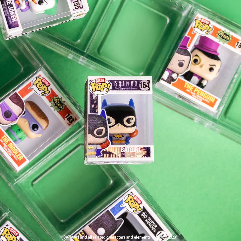 Authentic Funko Bitty POP! 4 Pack featuring Batman, Batgirl, and villains. Collectible mini figures with vibrant details.