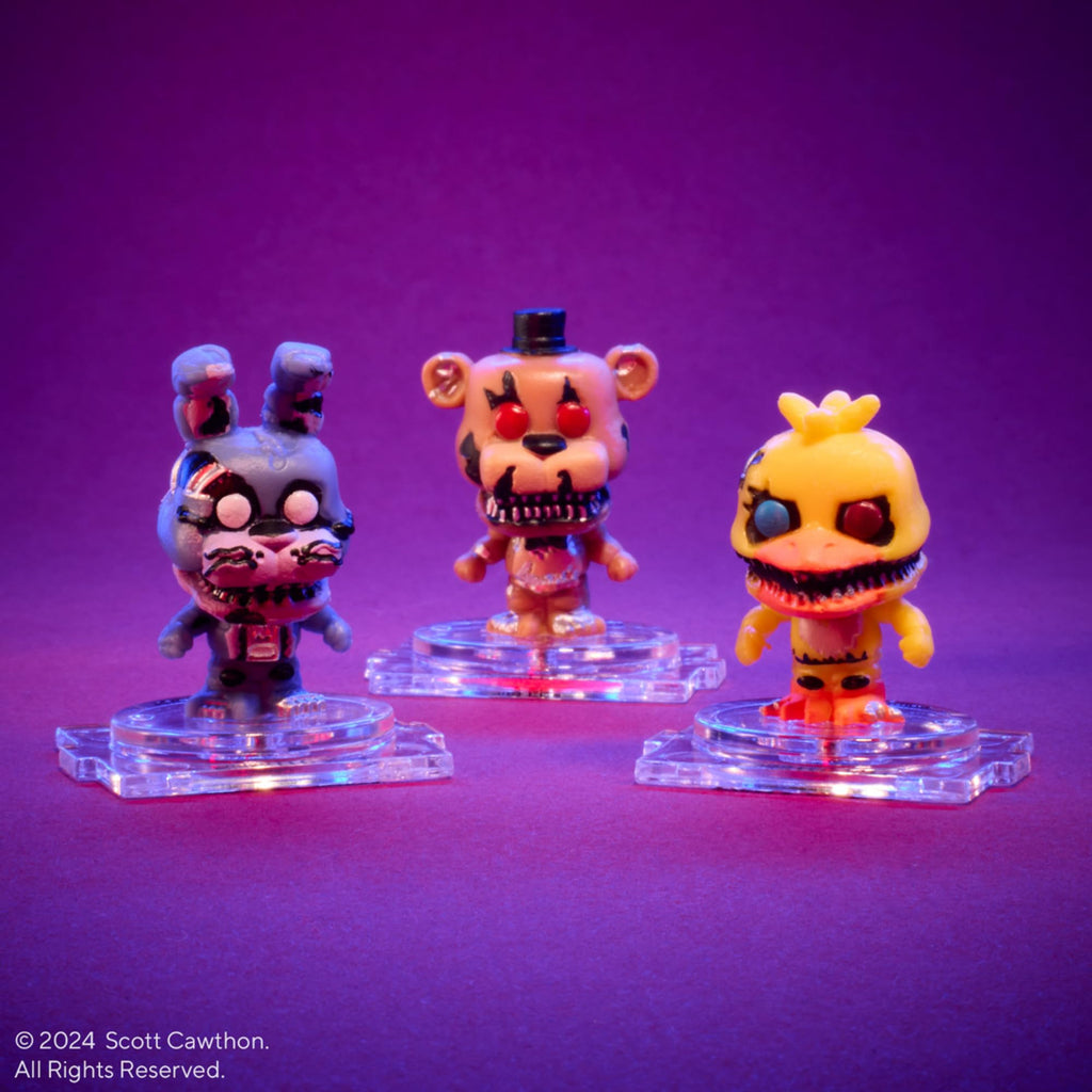 Authentic Funko Bitty POP! FNAF 4 Pack features adorable Nightmare characters Bonny, Freddy, and Chica in vibrant colors.