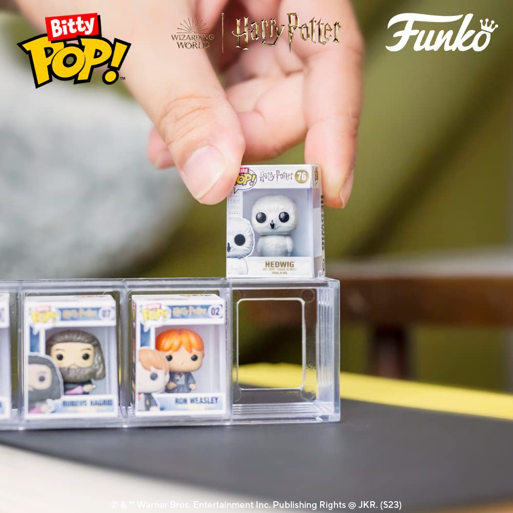 The Funko Bitty POP! 4 Pack features tiny Harry Potter characters, including Hedwig, in official packaging, perfect for collectors.