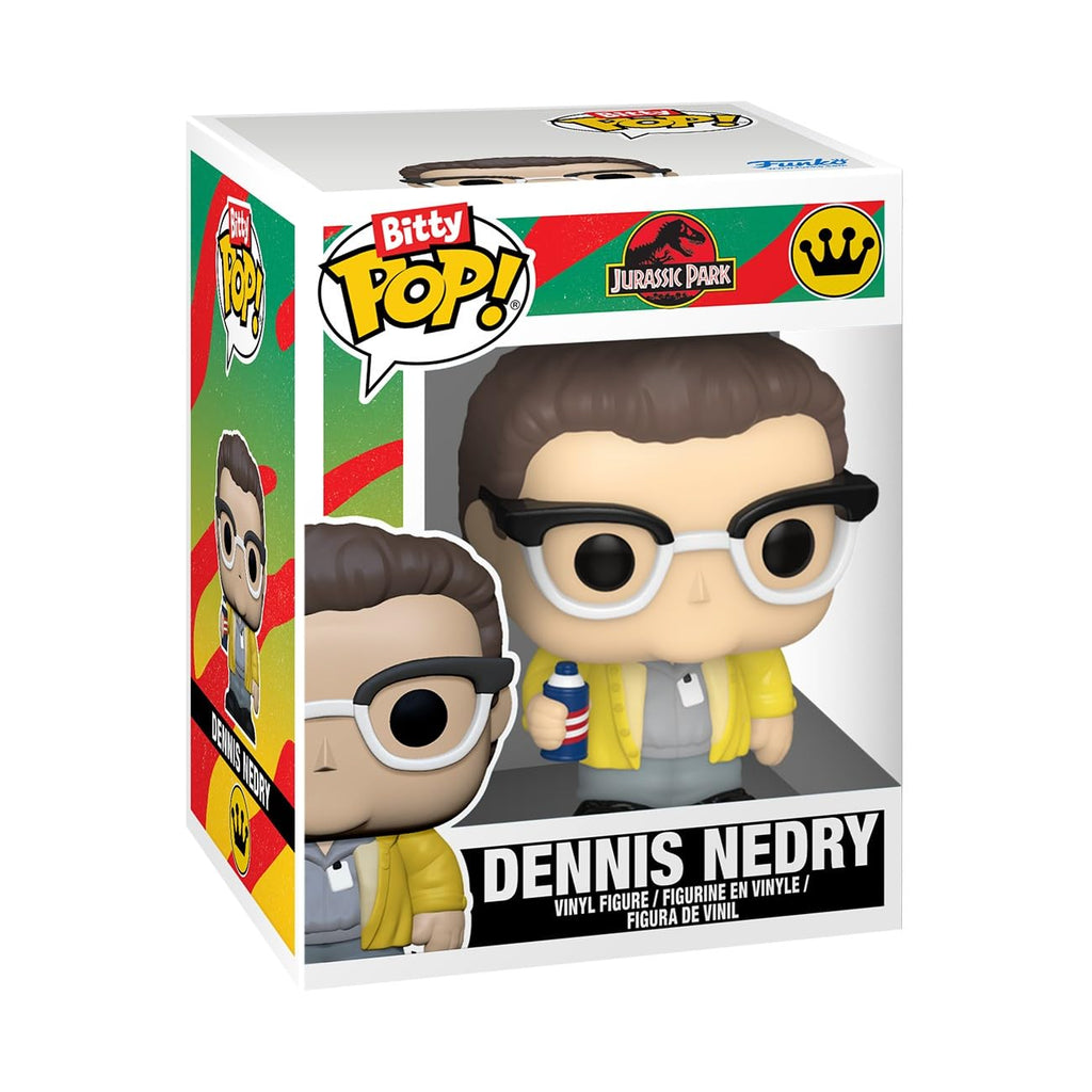 Authentic Funko Bitty POP! 4 Pack featuring Dennis Nedry from Jurassic Park. Perfect for collectors or fans!