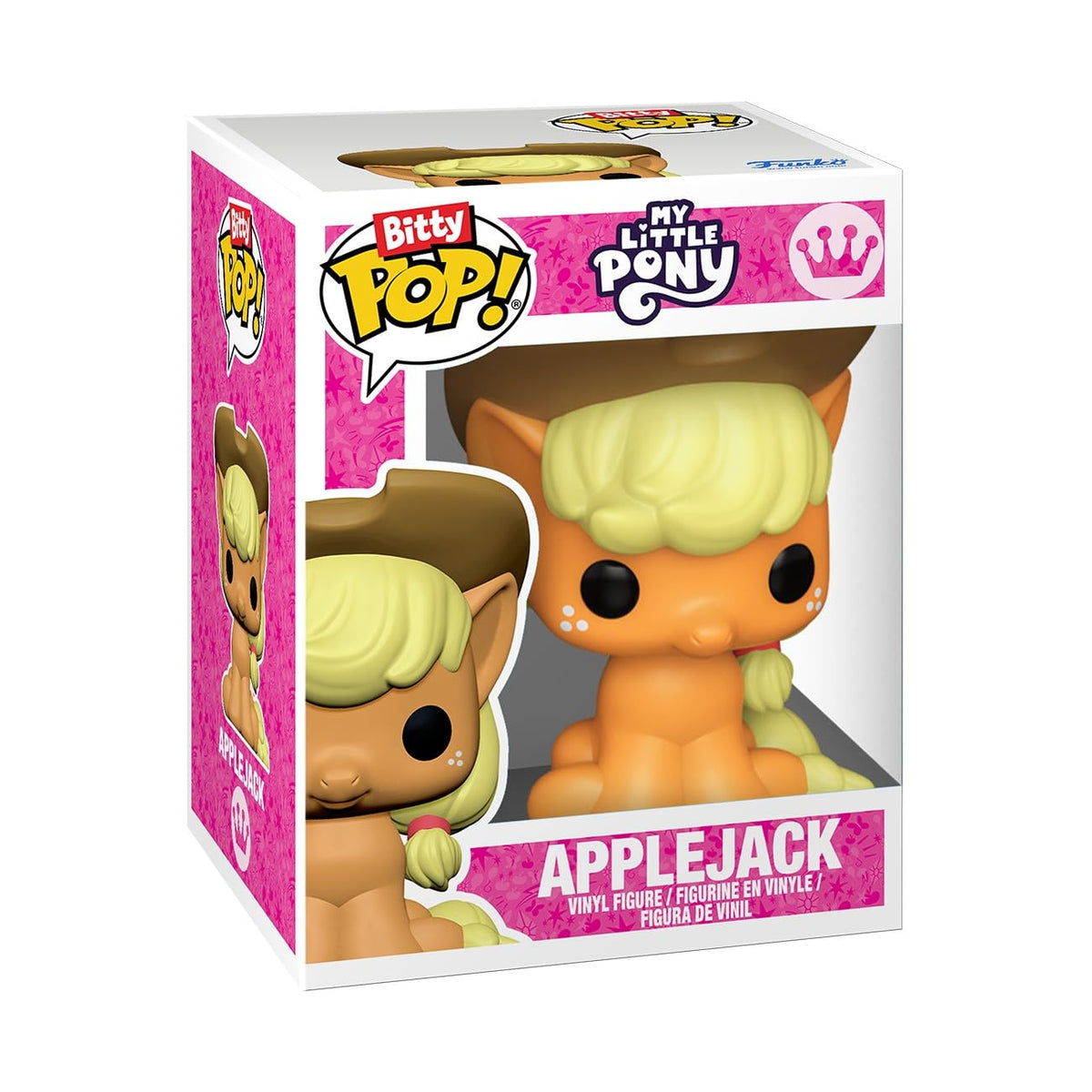 Authentic My Little Pony Funko Bitty POP! 4 Pack featuring colorful miniature figures, including Applejack in its original packaging.