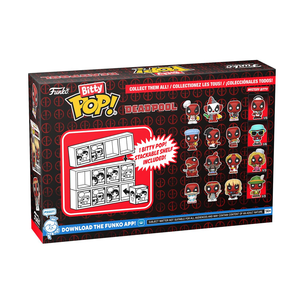 Order the Funko Bitty POP! Deadpool collection. Features various Deadpool figures in a themed box. Available in India.