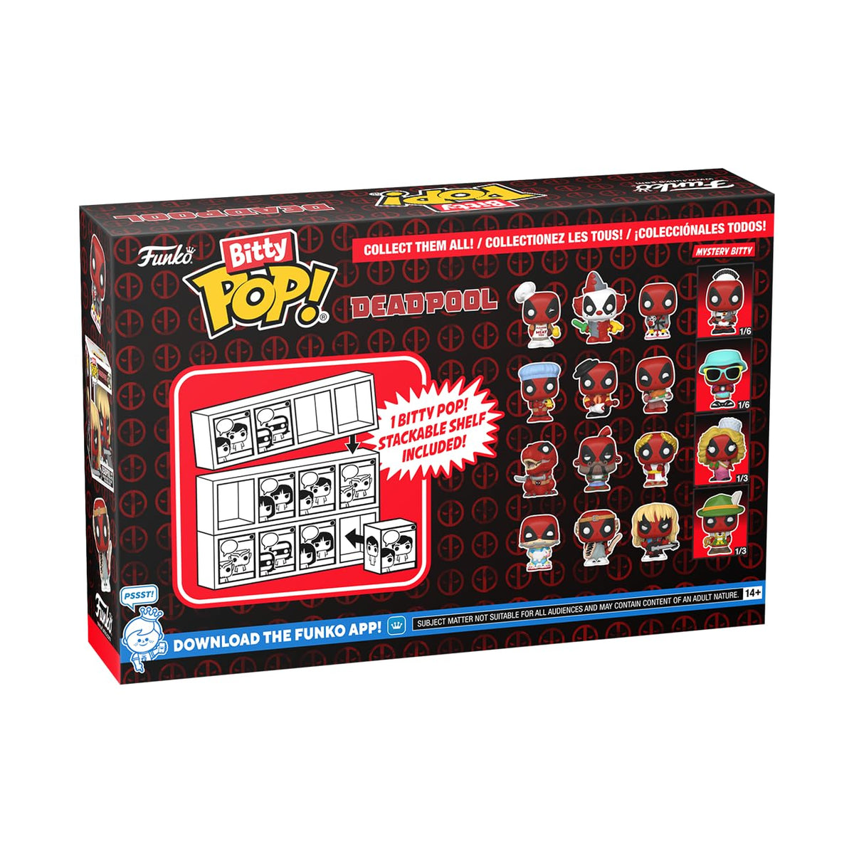 Order the Funko Bitty POP! Deadpool collection. Features various Deadpool figures in a themed box. Available in India.