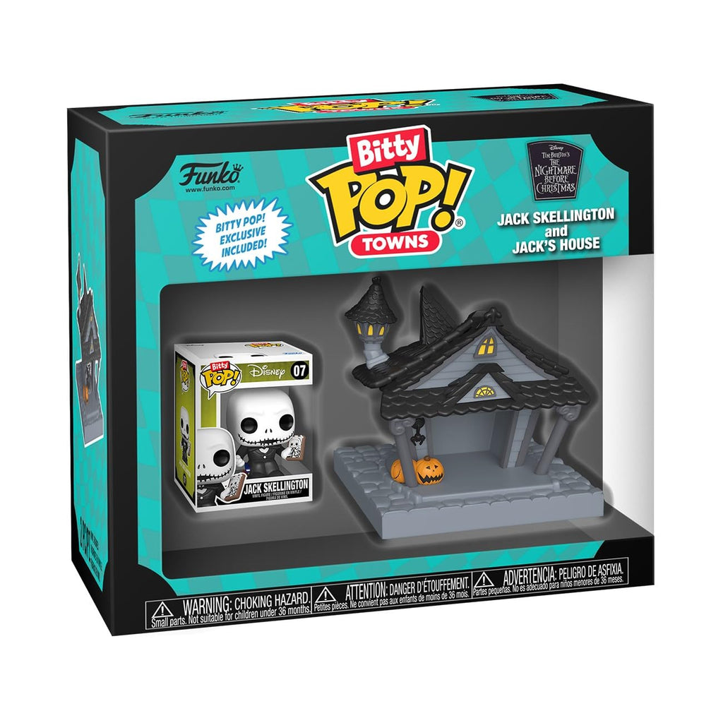 100% genuine Funko Bitty POP! Disney featuring Jack Skellington and his spooky house. Perfect Halloween collectible!