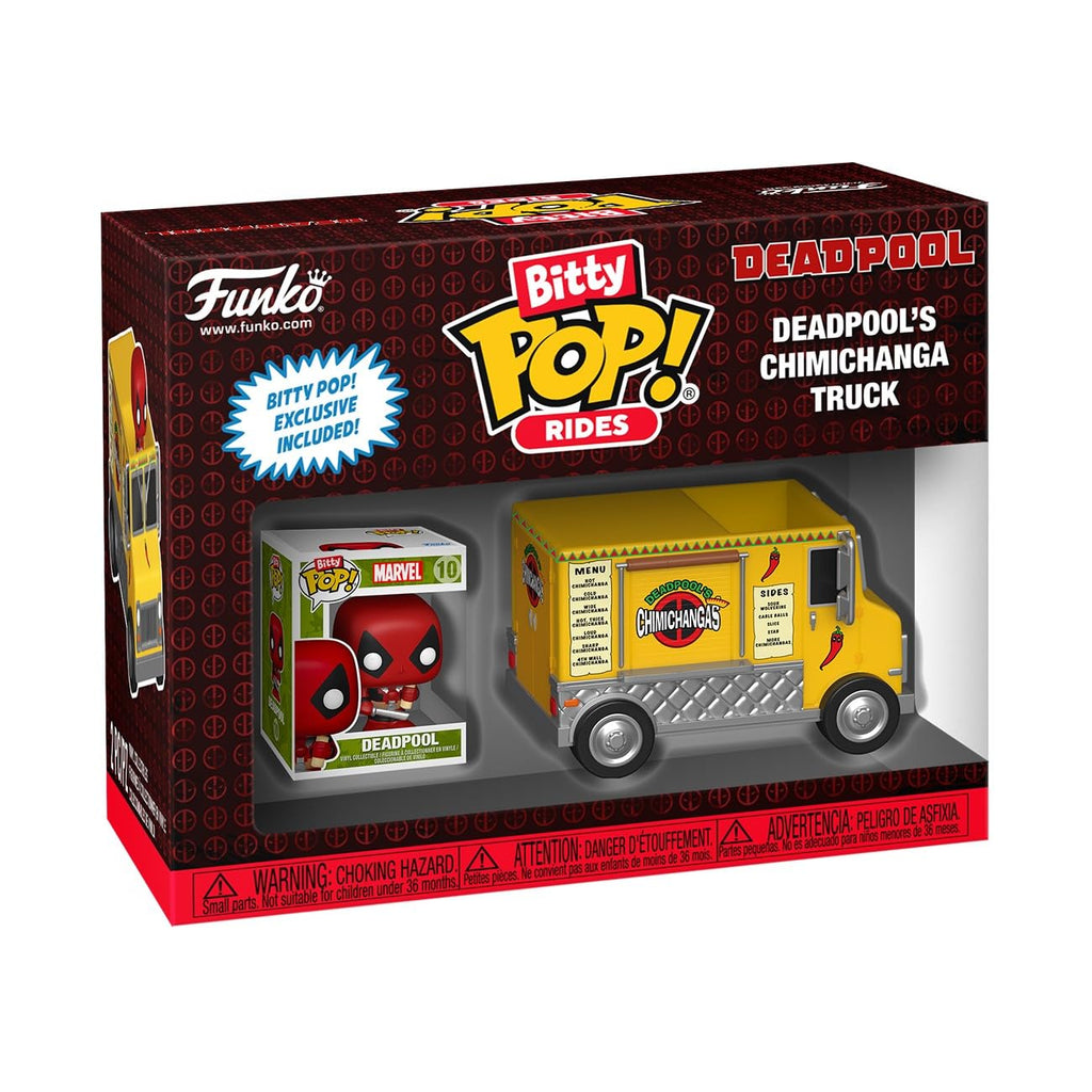 This Funko Bitty POP! Ride features Deadpool in his Chimichanga Truck. 100% genuine and exclusive collectible.