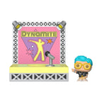Vibrant BTS Dynamite stage set featuring a mini Funko character with blue hair and sunglasses, perfect for fans. Verified by CuratCart.