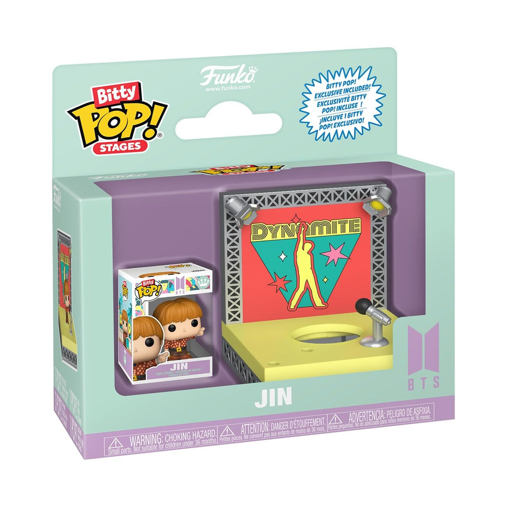 100% genuine Funko Bitty POP! Stages BTS Dynamite with exclusive Jin figure and vibrant stage backdrop.