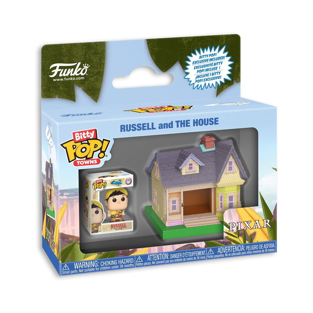 Authentic Funko Bitty POP! Town set featuring Russell and his colorful house from Disney Pixar's Up. Perfect collectible.